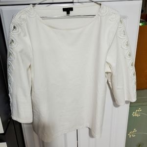 Talbots White Pullover Top. Size XL. Embellished Sleeves